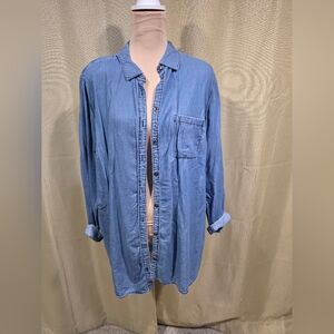 Womens Blue Denim Shirt Button Front